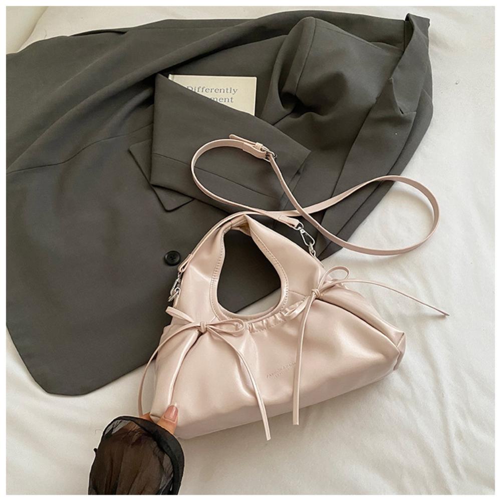 Korean Style Ballet Core Ruched Bow Bag For Women Fashi Shoulder Crossbody Bag Elegant Underarm Hobo Bag Niche Handbag