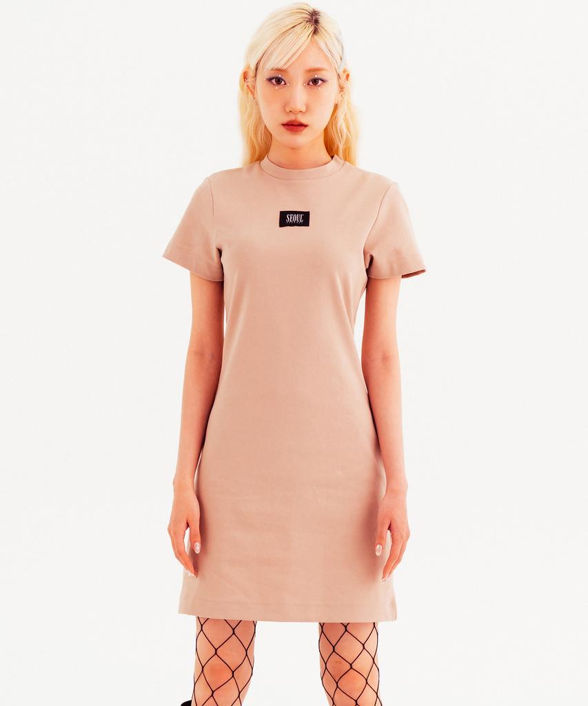 Seoul Apparel Label Point Crewneck Dress (Beige)