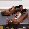 Fashion Italian Brand Men's Leather Casual Shoes Retro Brown Men's Flat Bottomed Loafers Tassel Design Fashionable Work Shoes Daily Wear