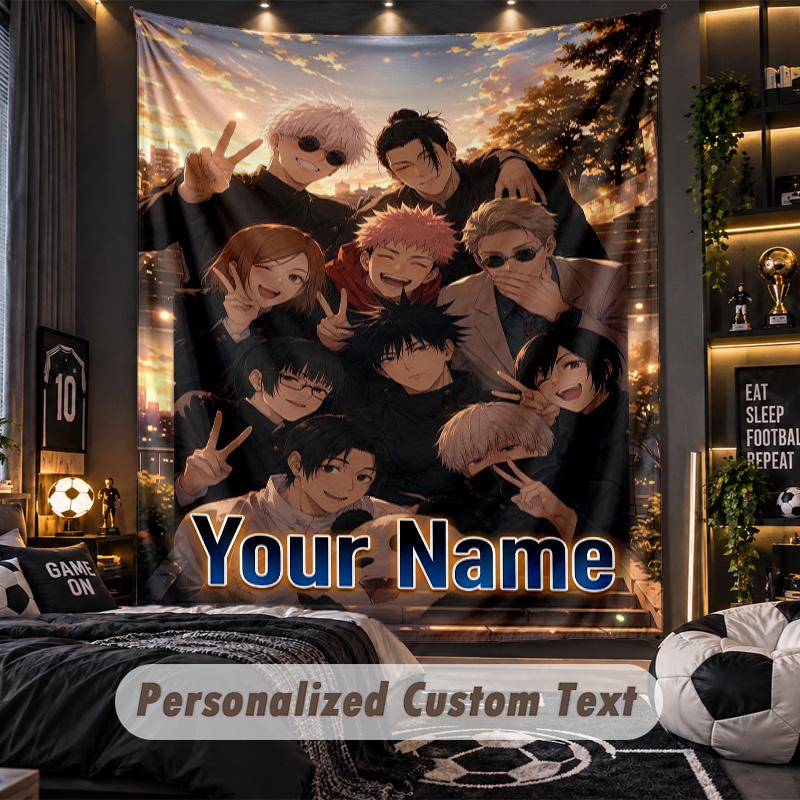Personalized Wall Tapestry,Jujutsu Kaisen Custom Printed Name, Fabric Wall Art For Indoor Room Backdrop