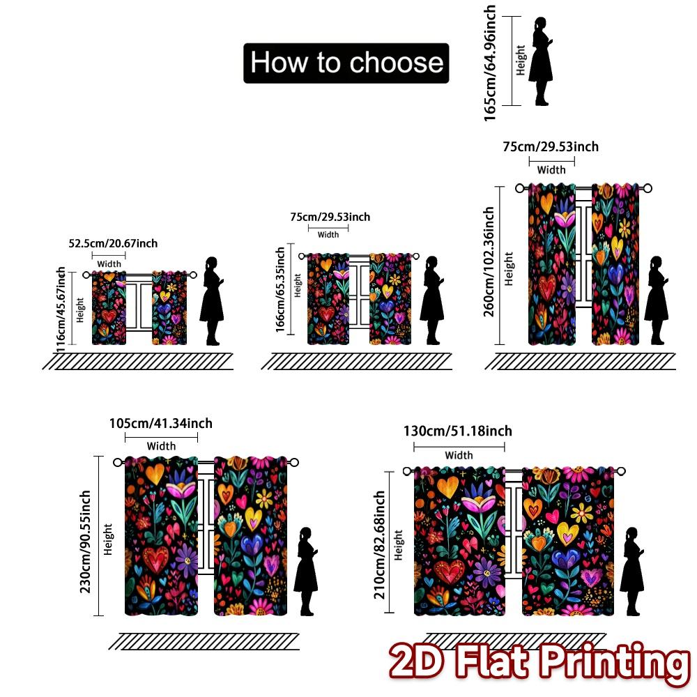 Set Of 2 Flat Printing Curtains Without Rod Vibrant Blossoms Popular Fabric Curtain Sheer Polyester Machine Washable