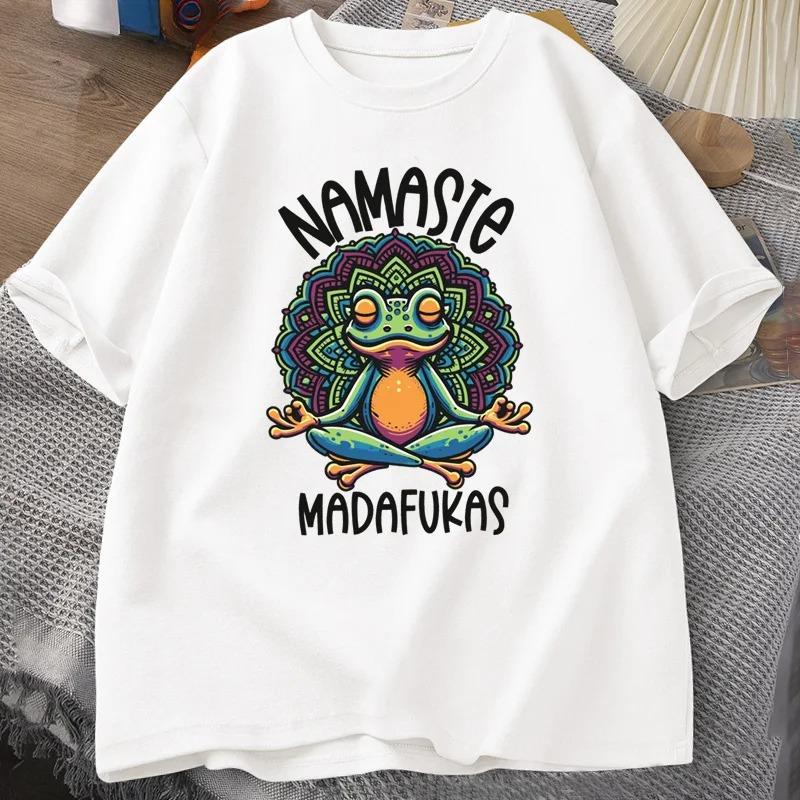 Funny Yoga T Shirt Frog Self Care TShirt Women Short Sleeve Positive Cottagecore Namaste Tee Women Clothes Streetwear