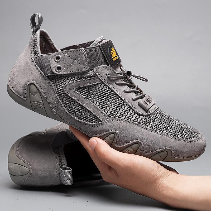Top Layer Leather Men's Shoes Men's Sports Casual Shoes All-Matching and Lightweight Breathable Mesh Shoes