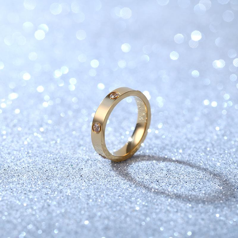 Titanium Steel Couple Ring Fashion Rose Gold Stainless Steel Six Rhinestone Ring Gift for Men and Women ADM