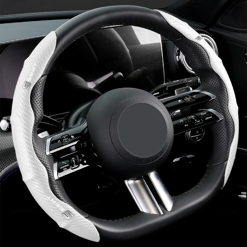 Non-Slip Universal Carbon Fiber Car Steering Wheel Cover for Seat Alhambra MK3 Leon FR Altea Ibiza Toledo Cordoba Arona Ateca