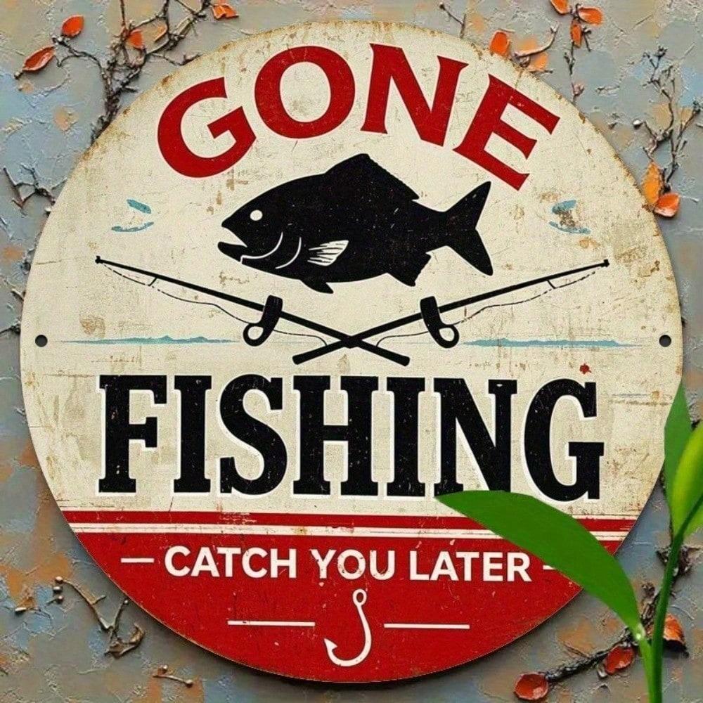 Vintage Tin Sign Go Fishing See You Later Retro Wall Art 8x8 Inch Rustic Metal Decor for Man Cave Garage Bar Home