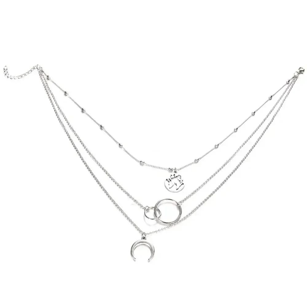 New Fashion Retro Moon World Map Circle Pendant Multilayer Necklace Party Charm Jewelry Accessories For Women Gifts
