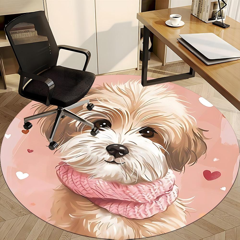 1PC Puppy Scarf Office Round Area Rug, Indoor Mat Suitable ForOffice, Under Office Chairs Bedroom Living Room Home Decor, Room Deco, F156
