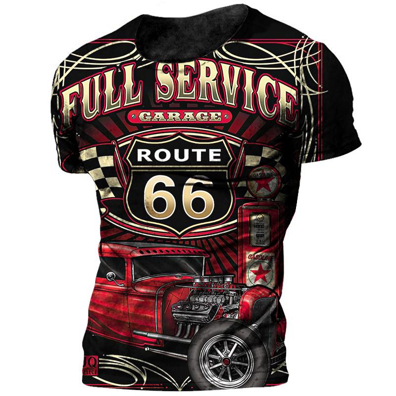 Vintage 66 Route Biker Motor 3d Printed Men's T Shirts Oversized Short Sleeve Camiseta