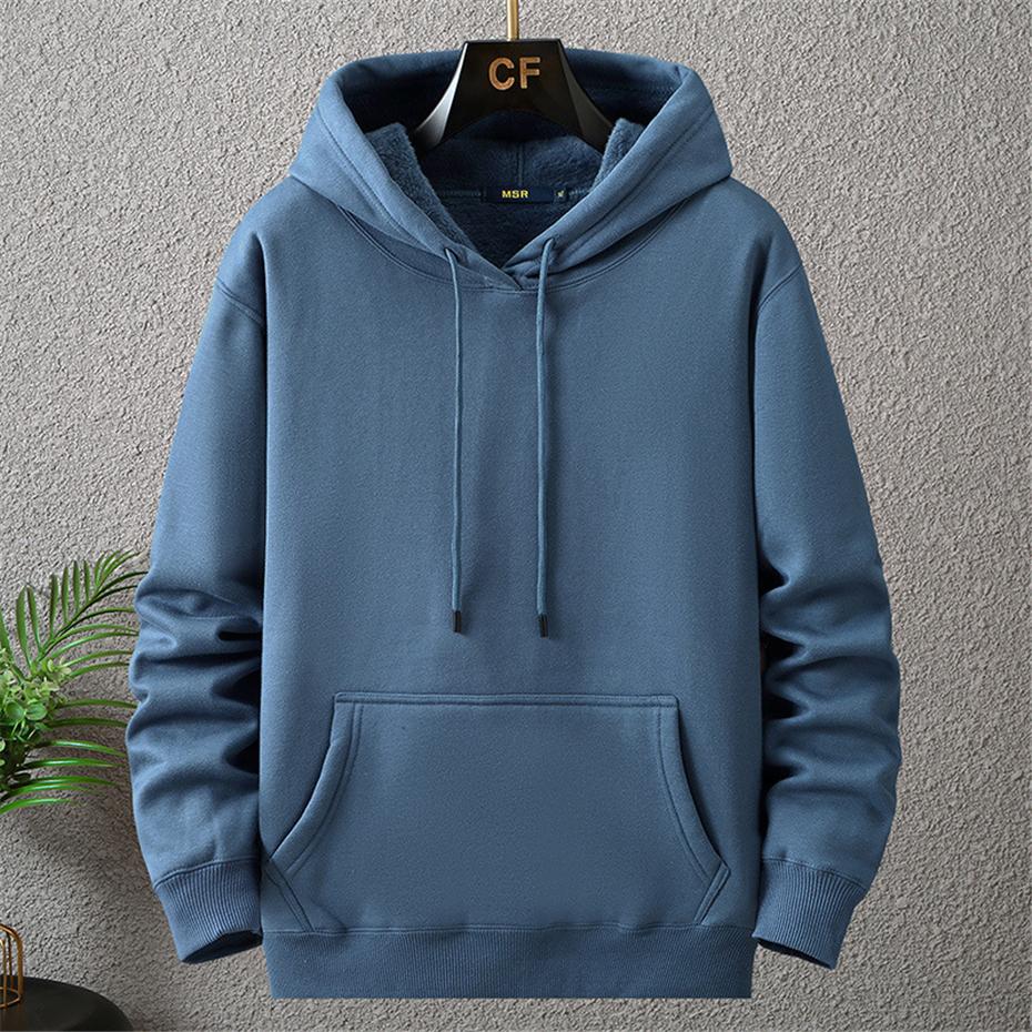 Solid Color Hoodies Men Plus Size Hoodies Autumn Winter Thick Fleece Hoodie Male Big Hooded Pullover Black