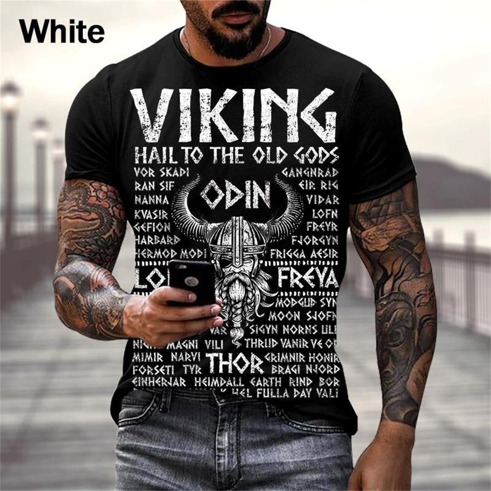 Summer Round Neck 3D Viking Warrior Pattern Printed Top Fashionable and Casual Loose Short Sleeved Men's T-shirts