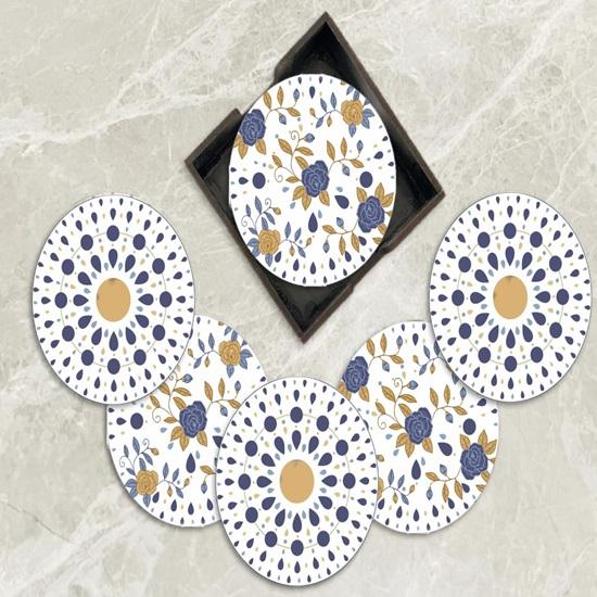 Untersetzer-Set mit 6 wunderschönen Holzuntersetzern mit Ständer, Designer-Teeuntersetzer-Set, geeignet zum Verschenken, zur Verwendung für Teetassen, Kaffeetassen und Gläser