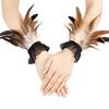 Women's Feather Wrist Cuffs Gothic Feather Fingerless Gloves Wristband Mesh Cuff for Halloween Cosplay Costume Accessories
