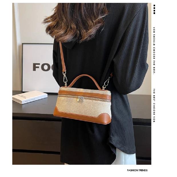 Portable Bucket Box Handbag Canvas Patchwork Fashion Crossbody Bags Ladies' Commuter Phone Storage Shoulder Bag Versatile Simple