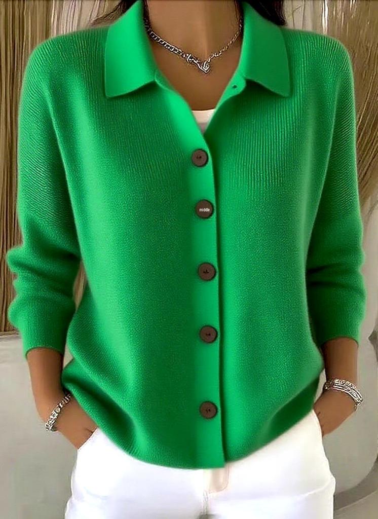 Women's Autumn/Winter Solid Knit Lapel Cardigan Sweater - Casual Fashion
