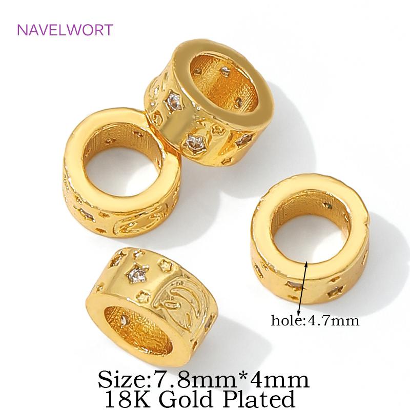 2/4/8Pcs Brass Spacer Beads 18K Gold Plated Round Beads Separators,With Zircon Necklace Beads,DIY Beading Jewelry Accessories