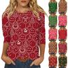 Women's Fashion Casual Round Neck 3/4 Sleeve Loose Christmas Printed T-Shirt Ladies Top