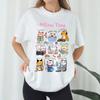 Süße Miau-Zeit Grafiktops Ästhetisches Kätzchenmuster Shirt Damen Locker Baumwolle Cottagecore Kleidung 90er Retro Katzenliebhaber T-Shirts