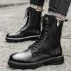Fashion2024 Autumn And Winter New Lace Up Boots High Top Casual Leather Boots Side Zipper TrendBoots British Style Black Men Shoes