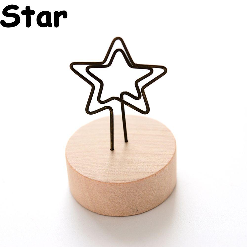 Gift Memo Card Home Decoration Photo Frame Round Wooden Holder Picture Clip Message Left Supporter