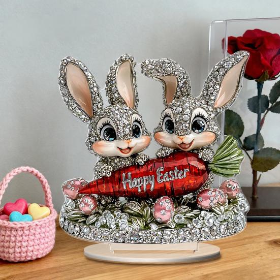 Yousheng Osterhase Acryl Tischschild 2D Flach Bunte Eier Hase Dekoration Zuhause Wohnzimmer Valentinstag Feiertagsparty Tischaufsteller