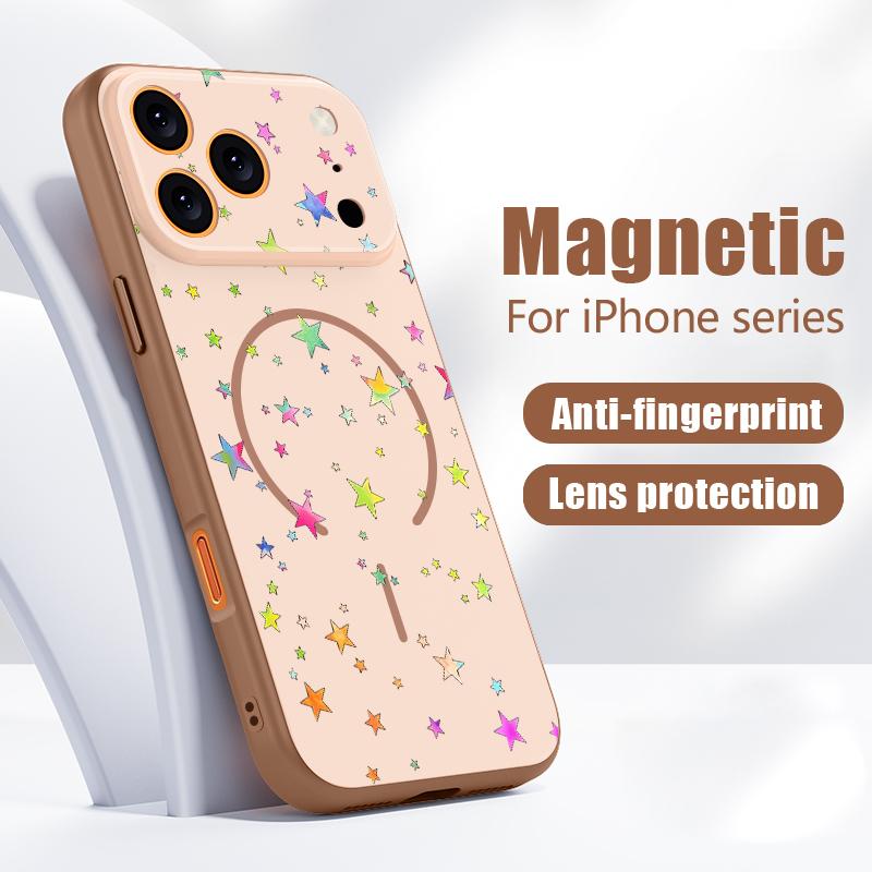 Colorful Stars Print Phone Case For iPhone 17 Pro Max Hybrid TPU+PC Magnetic For Magsafe Matte Cover For iPhone 16 15 14 13 Pro Max