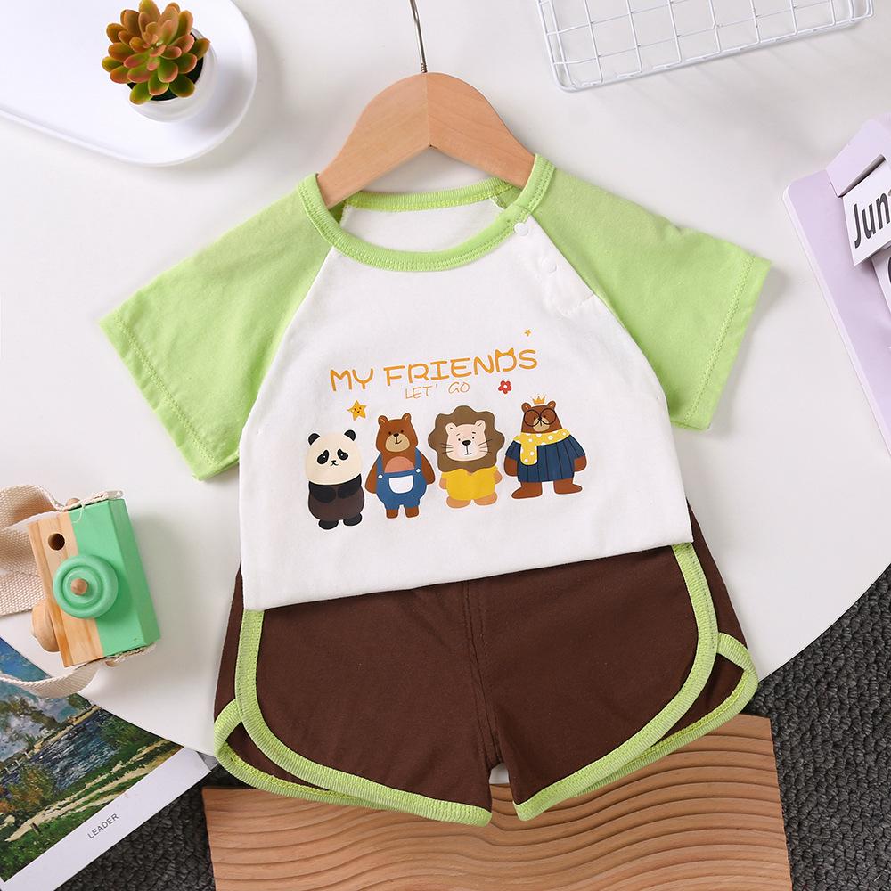 2 Stuks/Set Zomer Baby Set Katoen Cartoon Casual Kinderpak Babykleding Meisje Jongen T-shirt+Shorts Kinderkleding