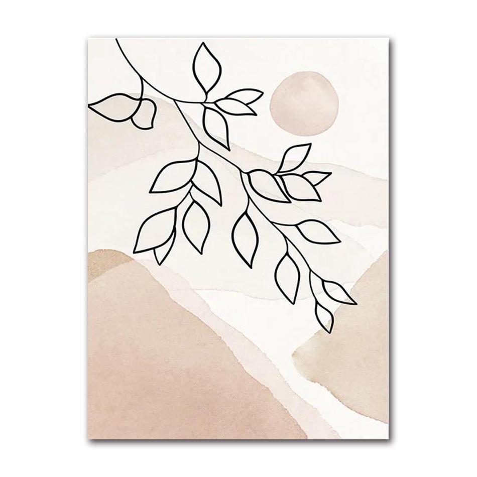 Boho Abstract Leaf & Landscape Canvas Wall Art, Oil Painting Poster for Bedroom Living Room Home Interior Decor