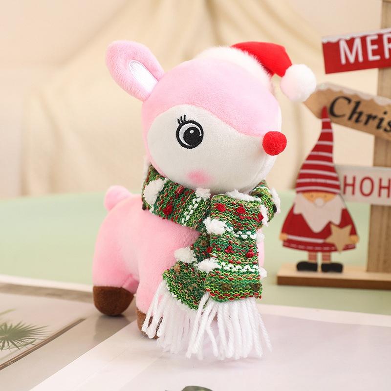 Christmas Deer Plush Doll Cute Colorful Striped Scarf Elk Decorative Pillow Holiday Event Gift