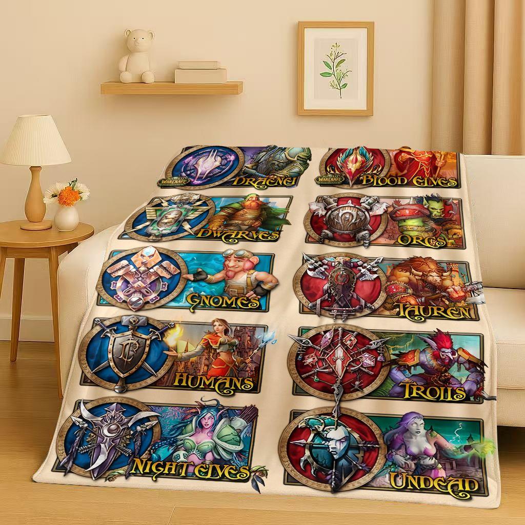HD WOW World of Warcraft Game Demon Hunter Arthas Cartoon Flannel Blanket,Ultra Soft Plush Throw for Home Bedroom Bed Sofa Cover