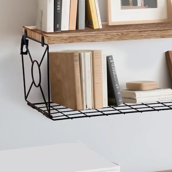 Bathroom Wall Floating Shelf with Metal Basket Rustic Wooden Over Toilet Wall Mount Shelf Home Office Living Room Storage Organizer Rack