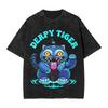 KPop Demon Hunters Huntrix Μπλε Τίγρης Derpy Πλυμένο T-Shirt Vintage Harajuku Ανδρικό Γυναικείο Φαρδύ T-Shirt Μπλουζάκι Βαμβακερό