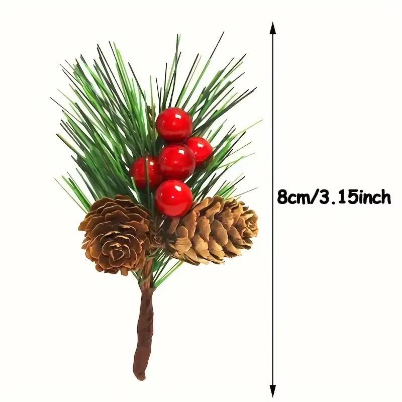10 Stück künstliche Kiefernzweige mit Kiefernnadeln, Tannenzapfen und roten Beeren - Langlebige Kunststoff-Weihnachtsdekoration für Kränze, Weihnachtsbaum