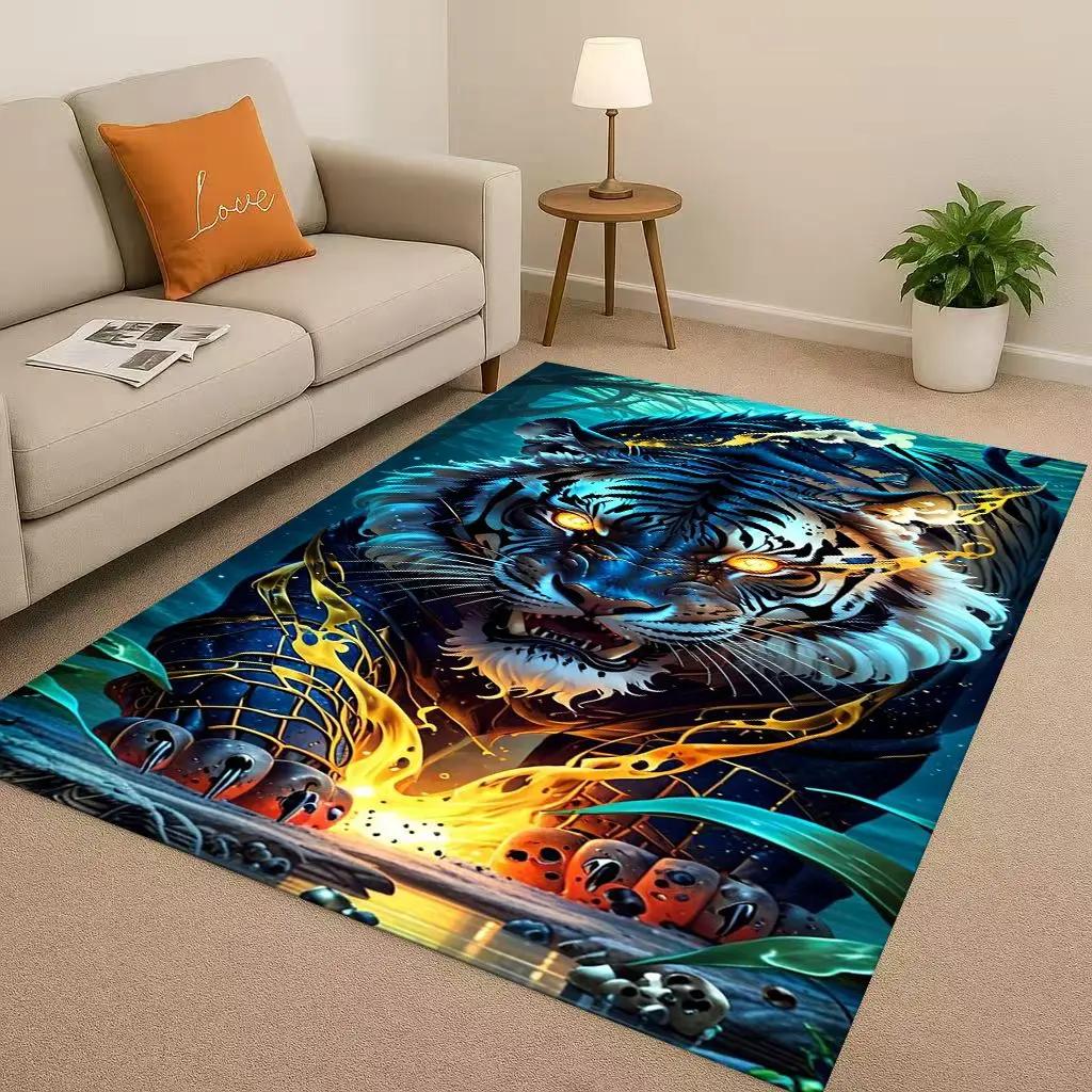 Classic Tiger Lion Beast Art Cartoon Living Room Non-Slip Area Rug Carpet For Bedroom Playroom Sofa,Home Decor Doormat Gift