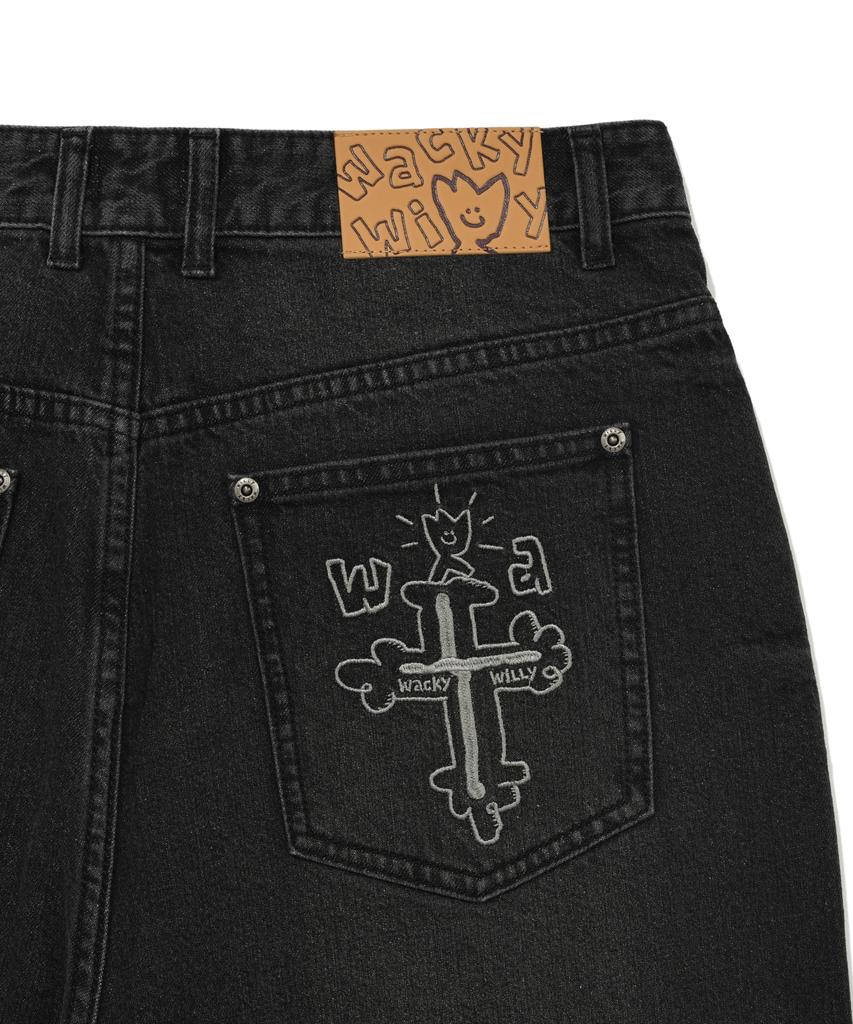 WACKY WILLY Basic Wide Denim Pants Black