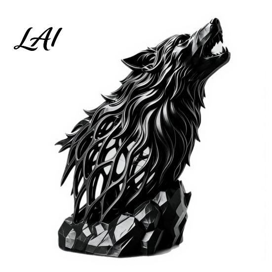 Hollow Animal Statues Howl Wolf Sculpture Gothic Wildlife Home Decor Howling Statue Figurine Dark Interior Accessories with Rock Base Rustic Accent