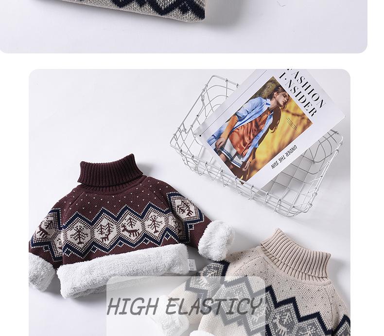 Boys' and Girls' Thick Fleece Turtleneck Sweater – Stylish Knitwear Base Layer for Autumn & Winter