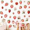 Small Fresh Strawberry Cartoon Wall Sticker Summer Fruit Flower Self-adhesive Pvc Sticker Kitchen Living Room Wall Decoration
