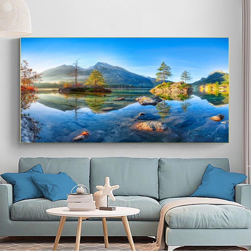 Landschaft Herbst Sonnenaufgang See Alpen Berg Wald Leinwand Malerei Poster und Drucke Wand Kunst Bilder Home Decor kein Rahmen kein Rahmen