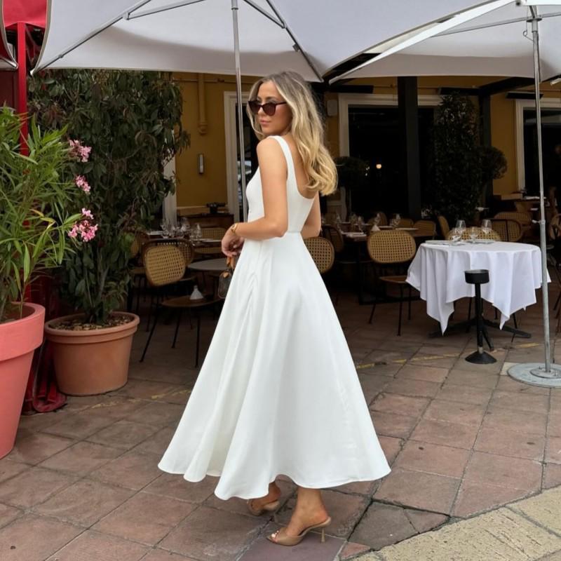 Elegant Women's Sleeveless Solid Color Square Neck Dress - Spring/Summer 2025 Collection