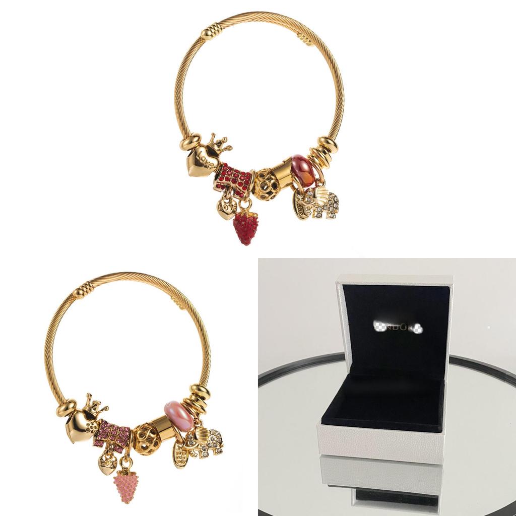 Strawberry Elephant Stainless Steel Bracelet With Cubic Zirconia For Gift Giving And Casual Wear