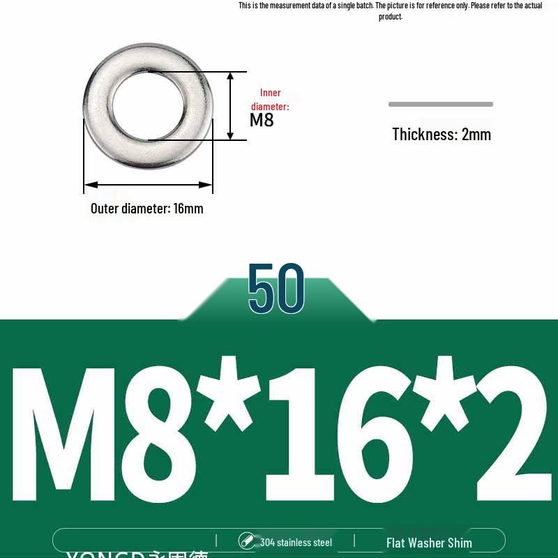 304 Stainless Steel Thickened Flat Washer / Ultra-thin Metal Gasket, Sizes M1.6-M10