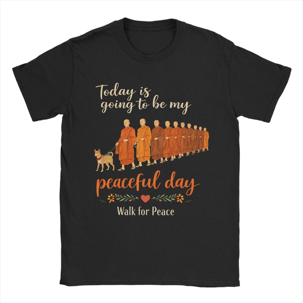 Walk for Peace Buddhist Monks Inspirational Journey TShirts for Men Vintage Cotton Tees Round Collar Short Sleeve T Shirt