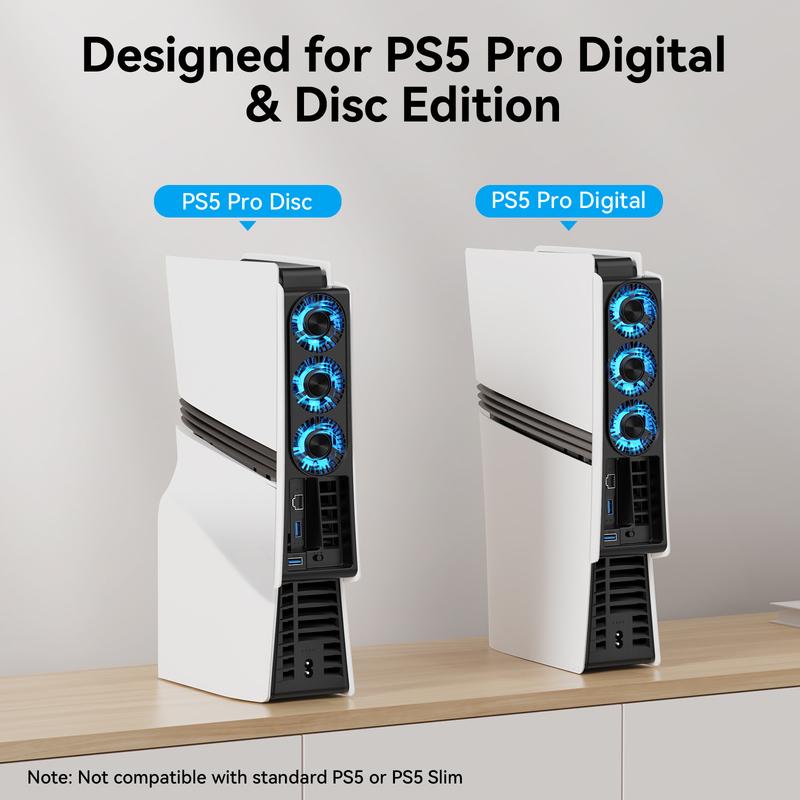 מאוורר קירור ל-PS5 Pro דיסק ודיגיטלי, בקרת טמפרטורה חכמה, קירור דו-מהירותי, קל להתקנה