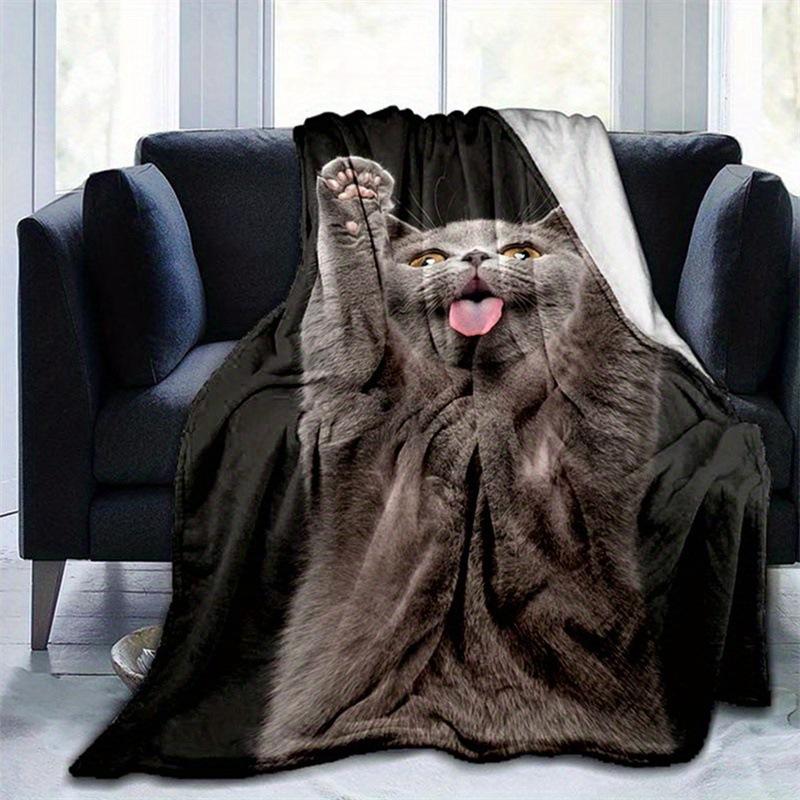 Adorable cute cat fur digitalprinted polyester Bedroom velvet flannel cover blanket Fleece soft sofa cover blankets for beds