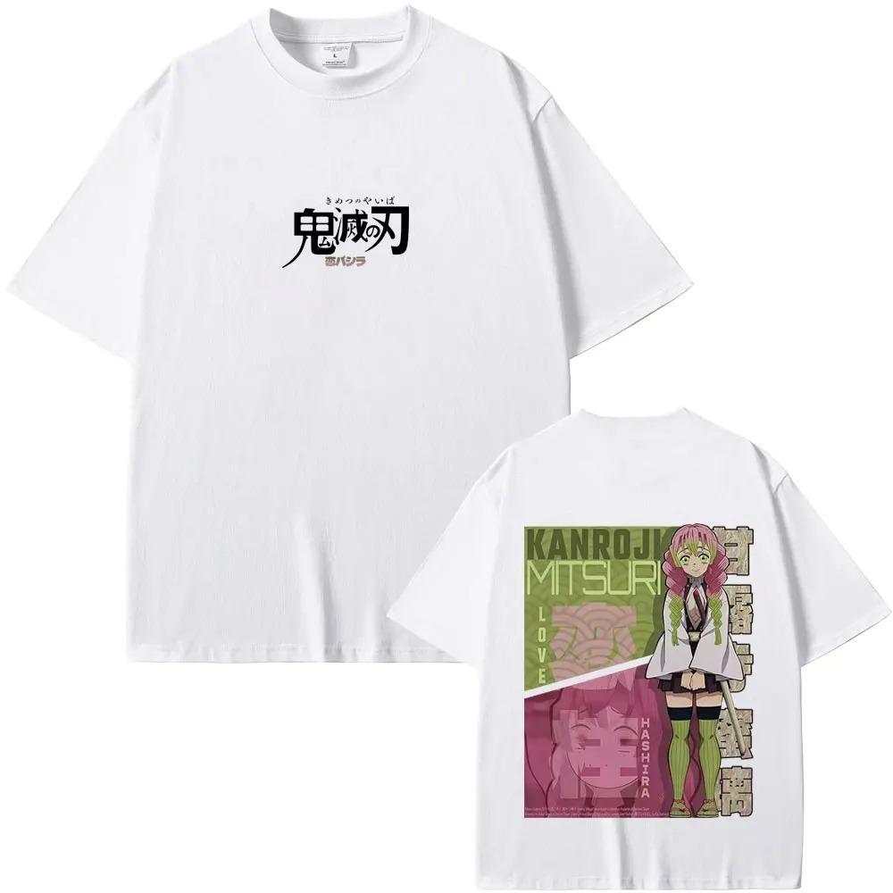 Demon Slayer Mitsuri Kanroji (Love Hashira) Vintage Washed Double-Sided Graphic T-Shirt, Oversized Anime Streetwear Tee, Unisex Casual Top