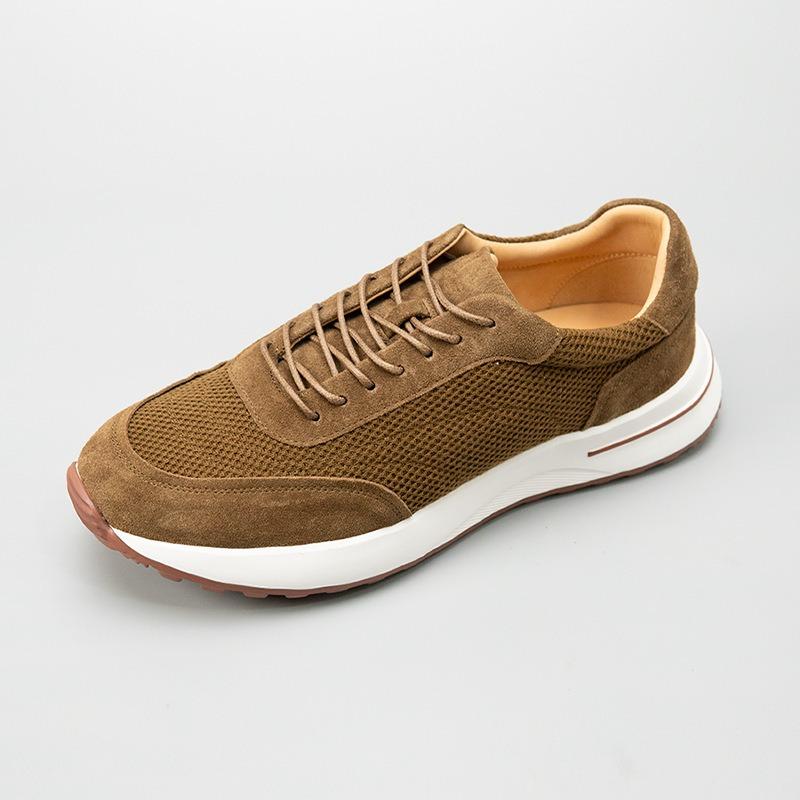 Olive green lightweight breathable mesh splicing cow suede casual shoes trendy shoes cowhide men's sports shoes