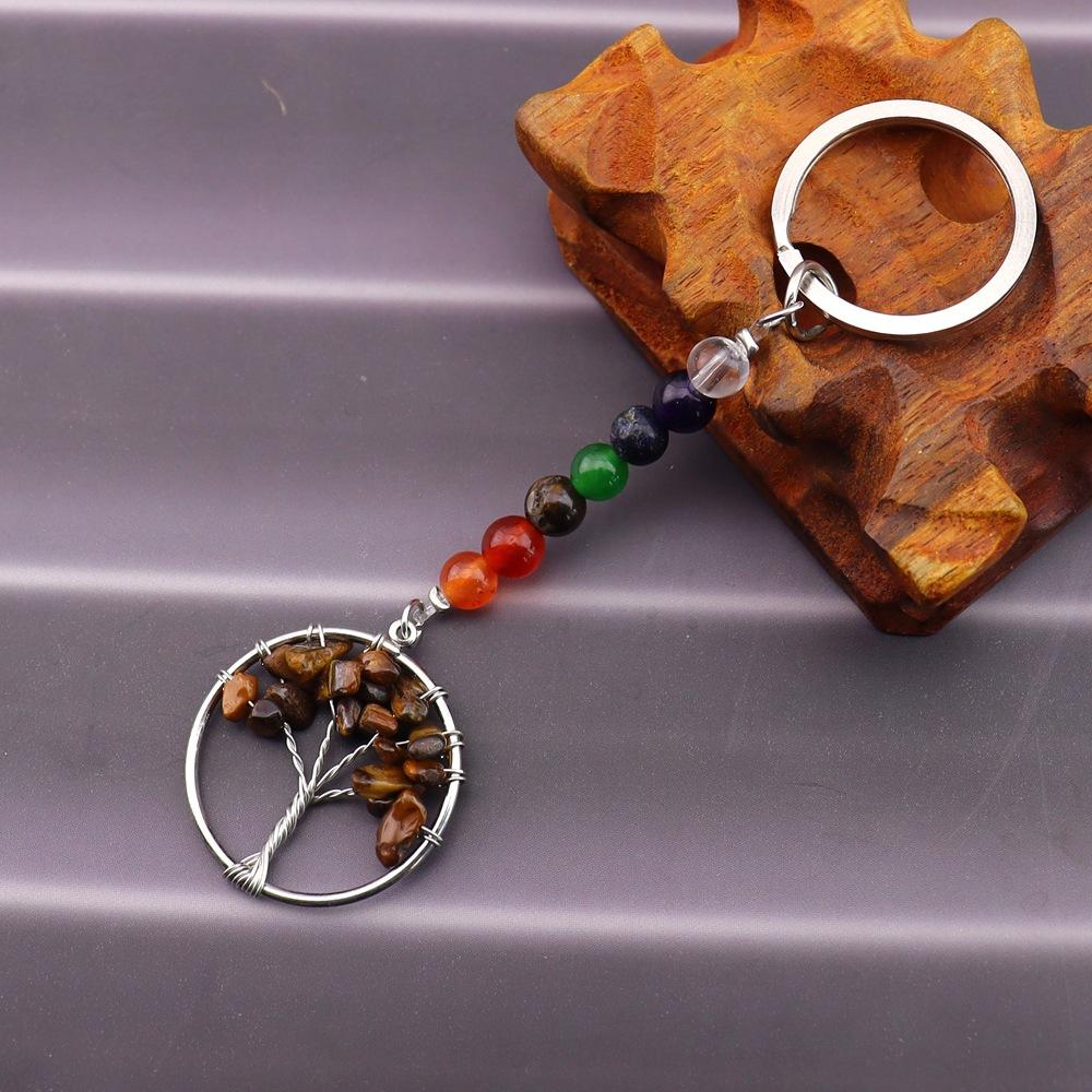 Gold Natural Crystal Colorful Stone Tree Of Life Keychain, Bag Pendant Pendant, Chakra Keychain K62
