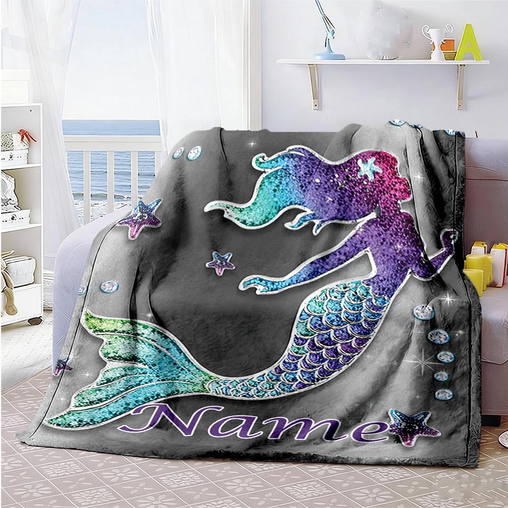 Mermaid54 Customize Your Name Blanket Throw Personalized Blanket Ultra-Soft Suitable for Living Room Livingroom Home Decor Chair