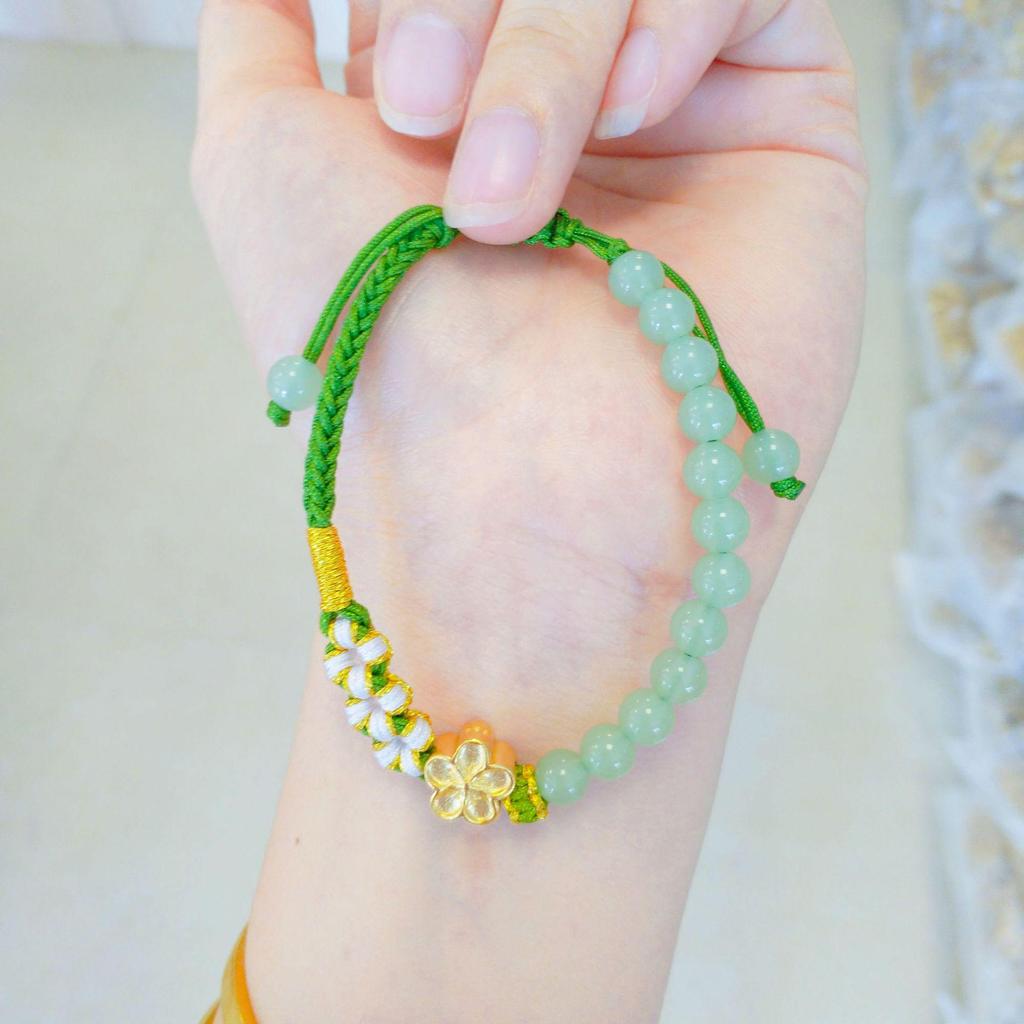 Vietnam Gold Sand Peach Blossom Bracelet for Women: Woven Rope with Imitation Hetian Jade - Perfect Gift for Bestie